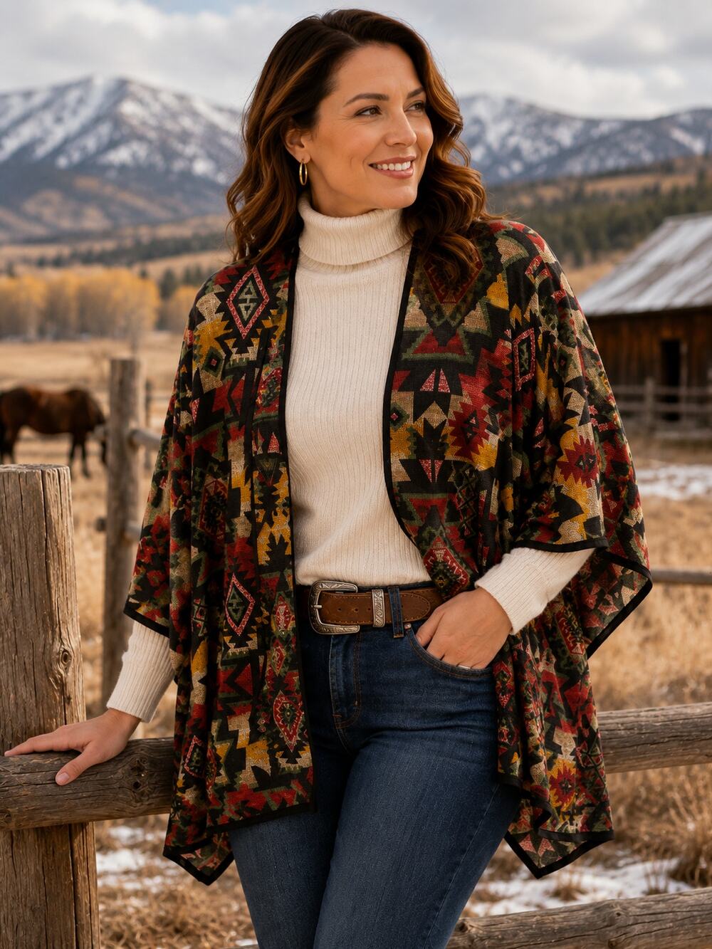 Belle du Jour XL Southwestern Aztec Print Open Front Cardigan Boho Western